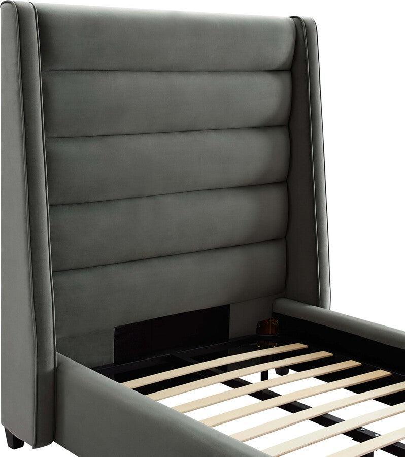 Tov Furniture Beds - Koah Grey Velvet Bed in Twin Dark Brown & Gray