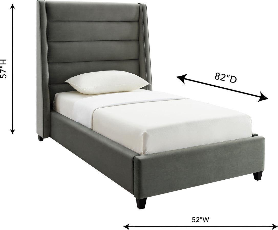 Tov Furniture Beds - Koah Grey Velvet Bed in Twin Dark Brown & Gray