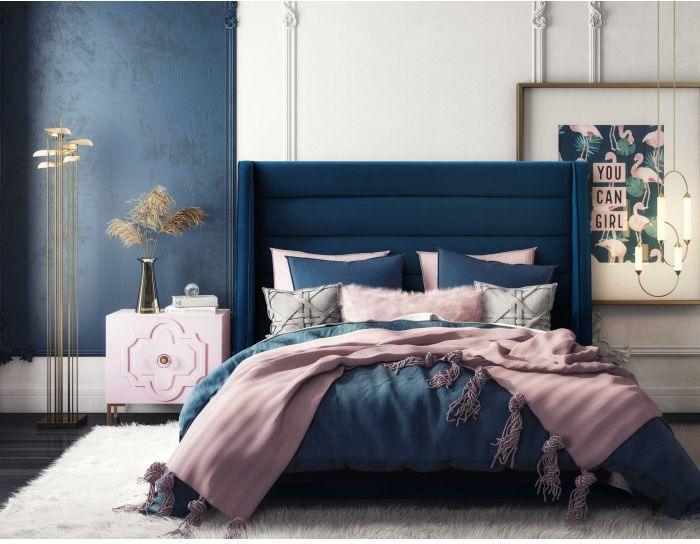 Tov Furniture Beds - Koah Navy Velvet Bed in Queen
