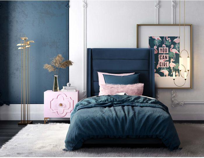 Tov Furniture Beds - Koah Navy Velvet Bed in Twin