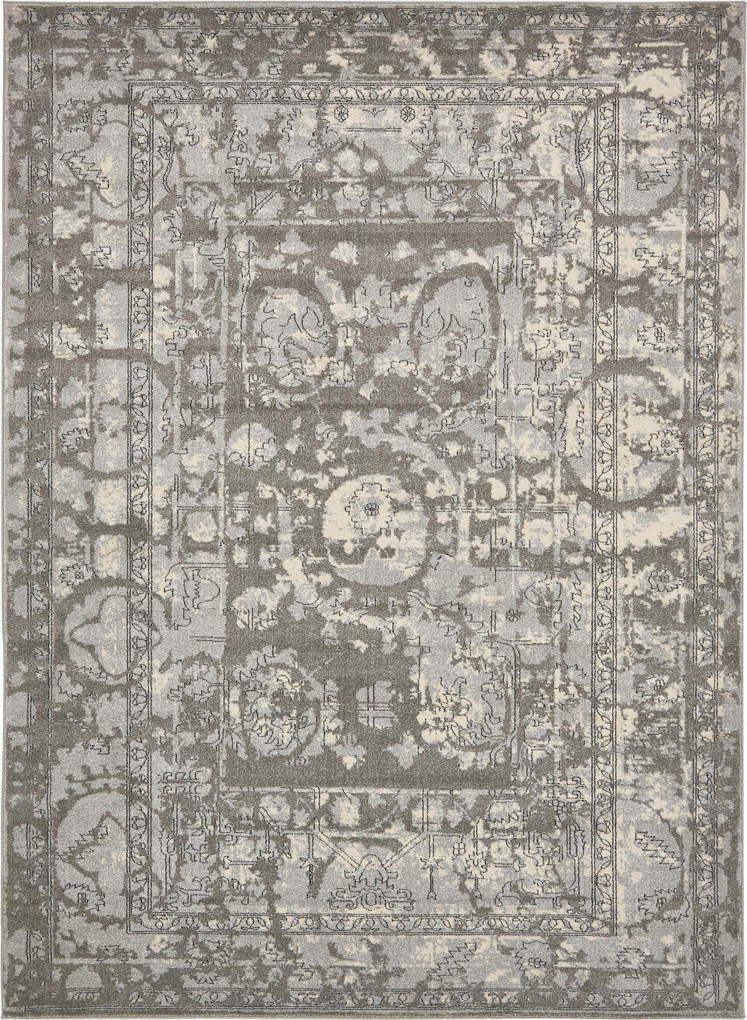 Unique Loom Indoor Rugs - La Jolla Border Rectangular 8x11 Rug Gray & Silver
