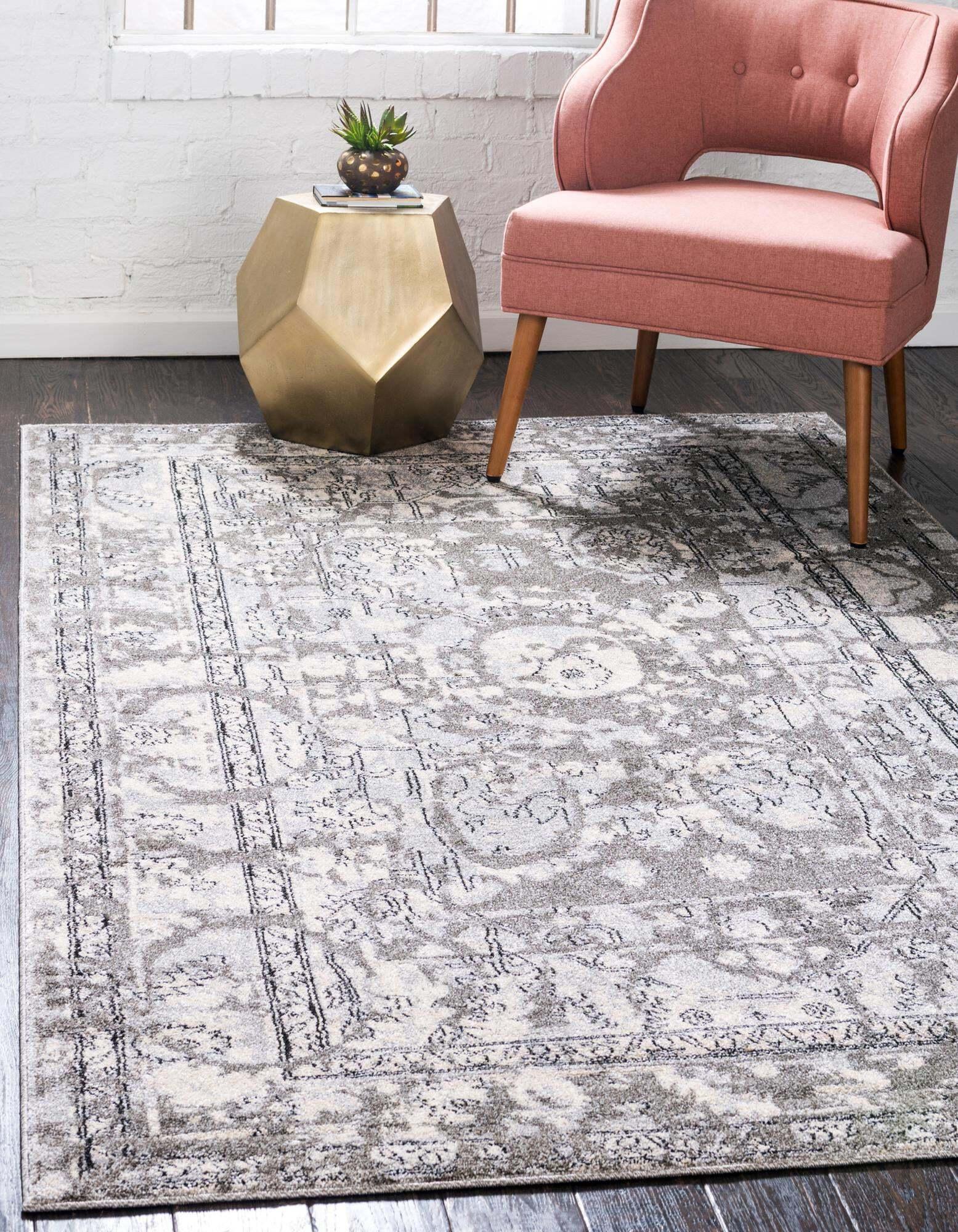 Unique Loom Indoor Rugs - La Jolla Border Rectangular 8x11 Rug Gray & Silver