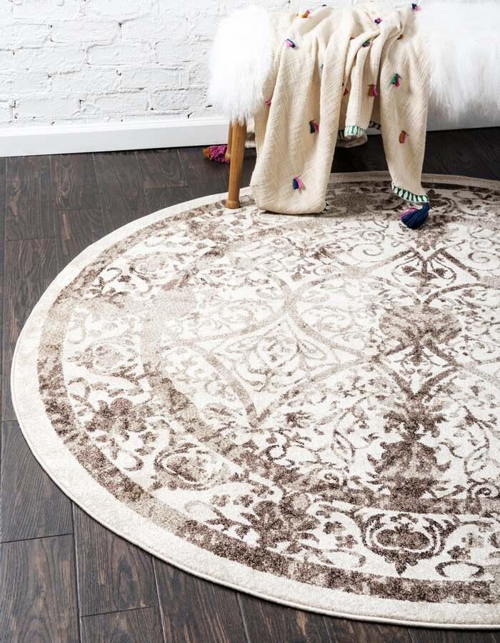 Unique Loom Indoor Rugs - La Jolla Farmhouse 12 Ft Round Round Rug Brown