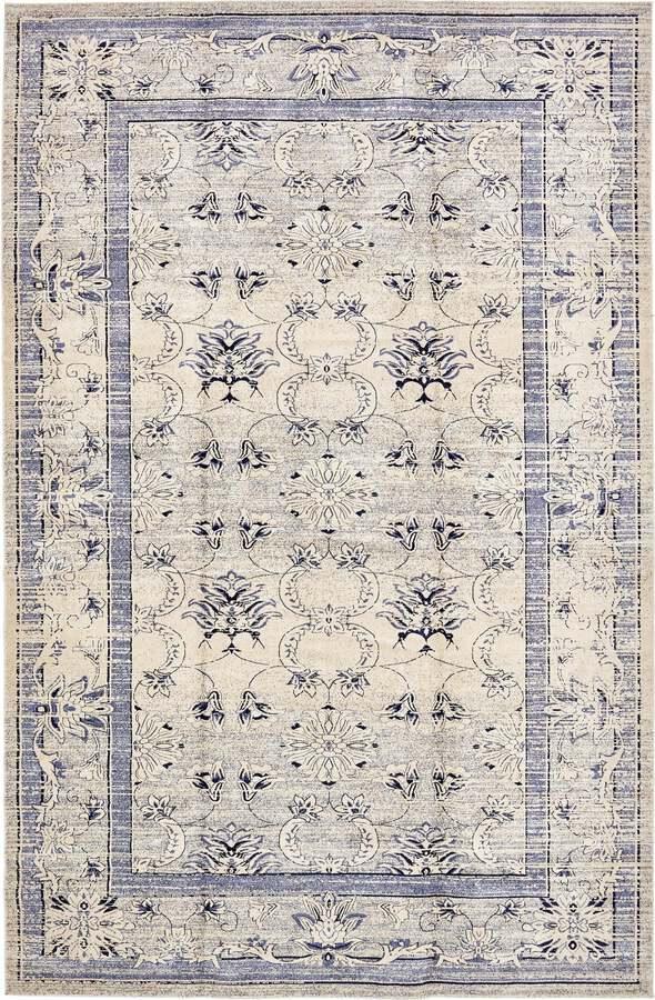 Unique Loom Indoor Rugs - La Jolla Floral Palace Blue & Ivory