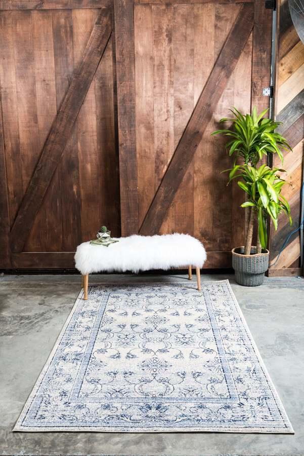 Unique Loom Indoor Rugs - La Jolla Floral Palace Blue & Ivory