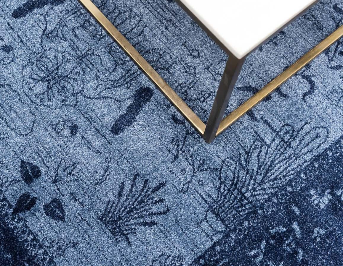 Unique Loom Indoor Rugs - La Jolla Floral Palace Blue & Navy Blue