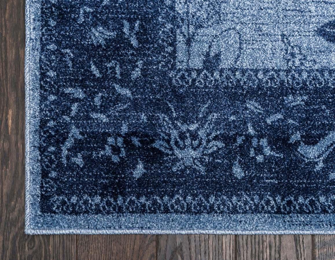 Unique Loom Indoor Rugs - La Jolla Floral Palace Blue & Navy Blue