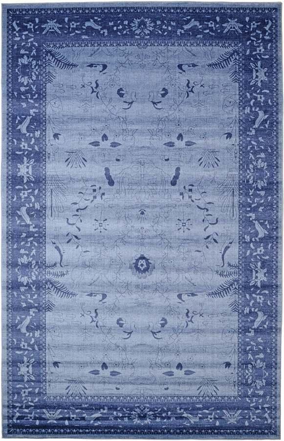 Unique Loom Indoor Rugs - La Jolla Floral Palace Blue & Navy Blue