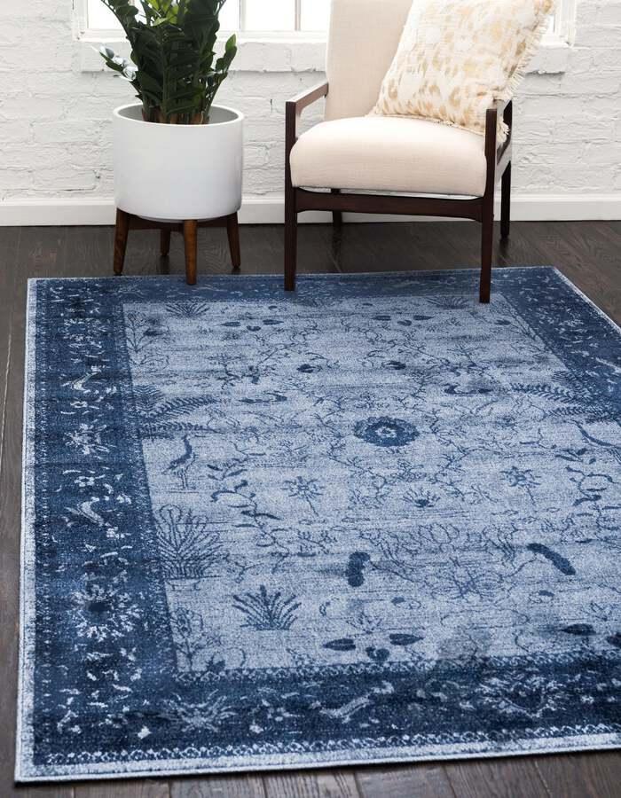 Unique Loom Indoor Rugs - La Jolla Floral Palace Blue & Navy Blue