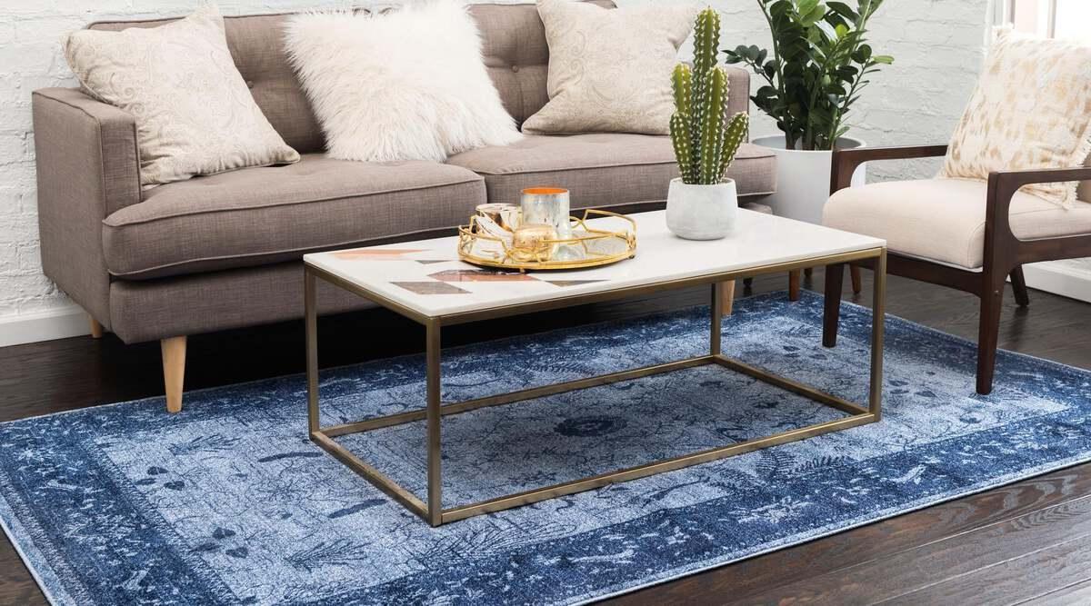 Unique Loom Indoor Rugs - La Jolla Floral Palace Blue & Navy Blue