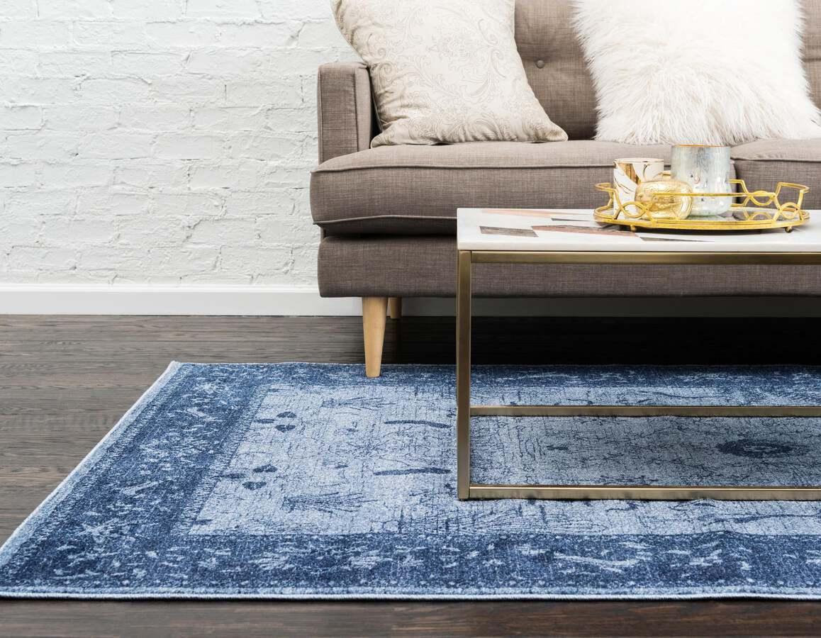 Unique Loom Indoor Rugs - La Jolla Floral Palace Blue & Navy Blue