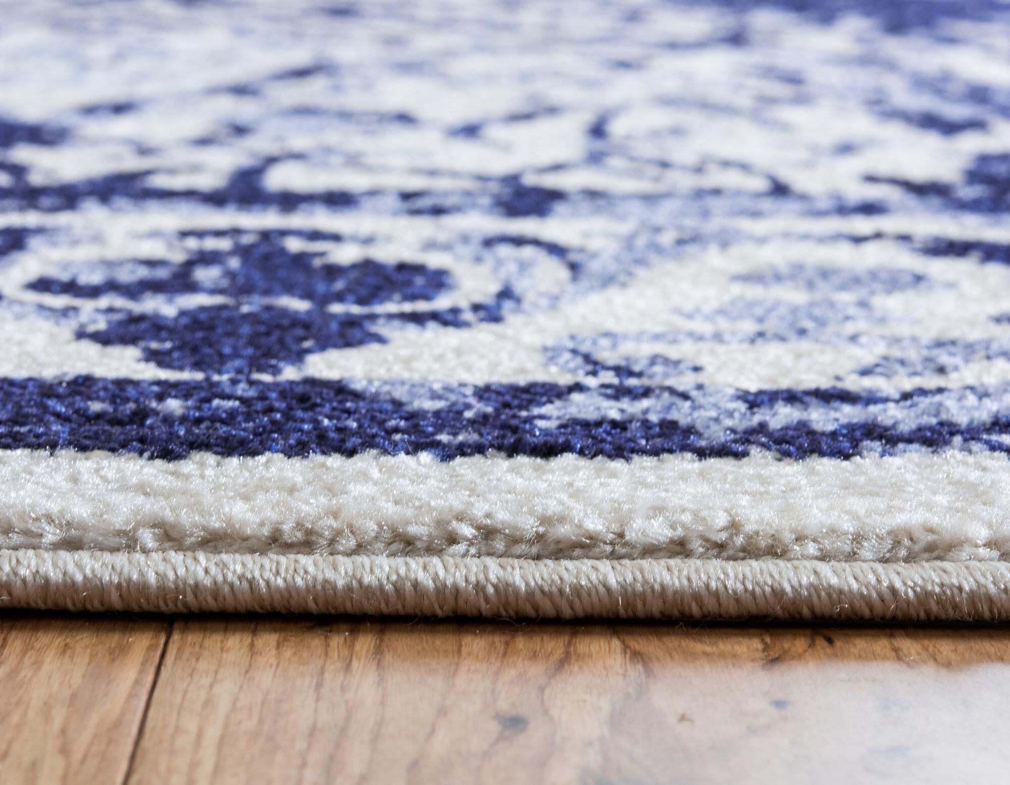 Unique Loom Indoor Rugs - La Jolla Floral Rectangular 8x10 Rug Blue & Ivory