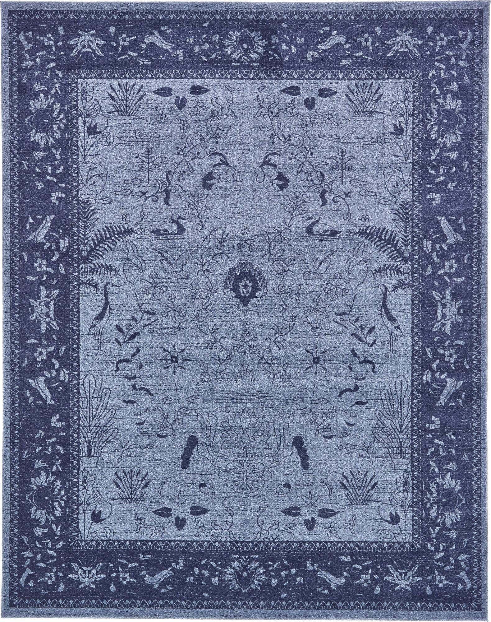 Unique Loom Indoor Rugs - La Jolla Floral Rectangular 8x10 Rug Blue & Navy Blue