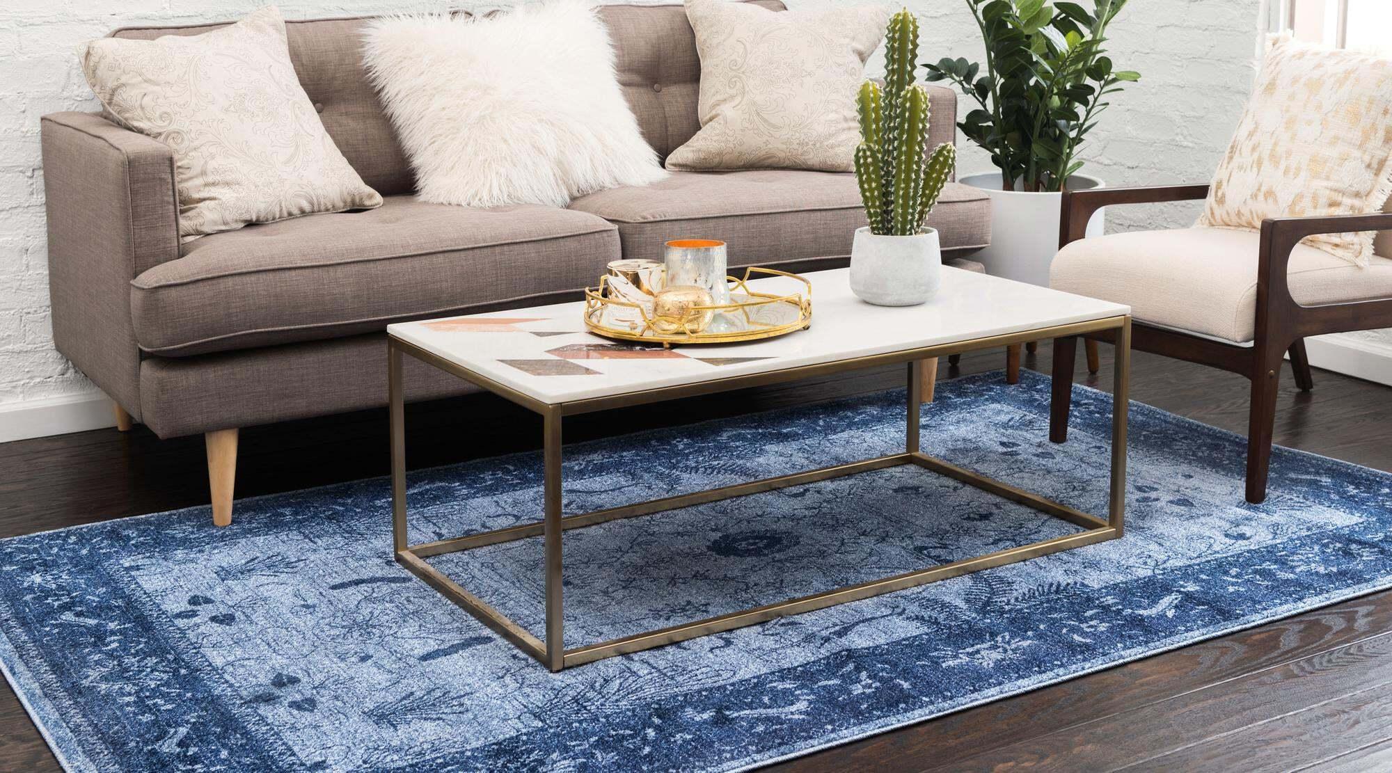 Unique Loom Indoor Rugs - La Jolla Floral Rectangular 8x10 Rug Blue & Navy Blue