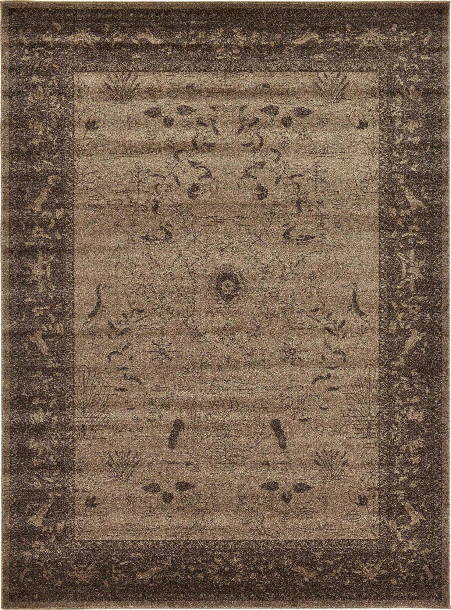 Unique Loom Indoor Rugs - La Jolla Floral Rectangular 8x11 Rug Light Brown & Dark Brown