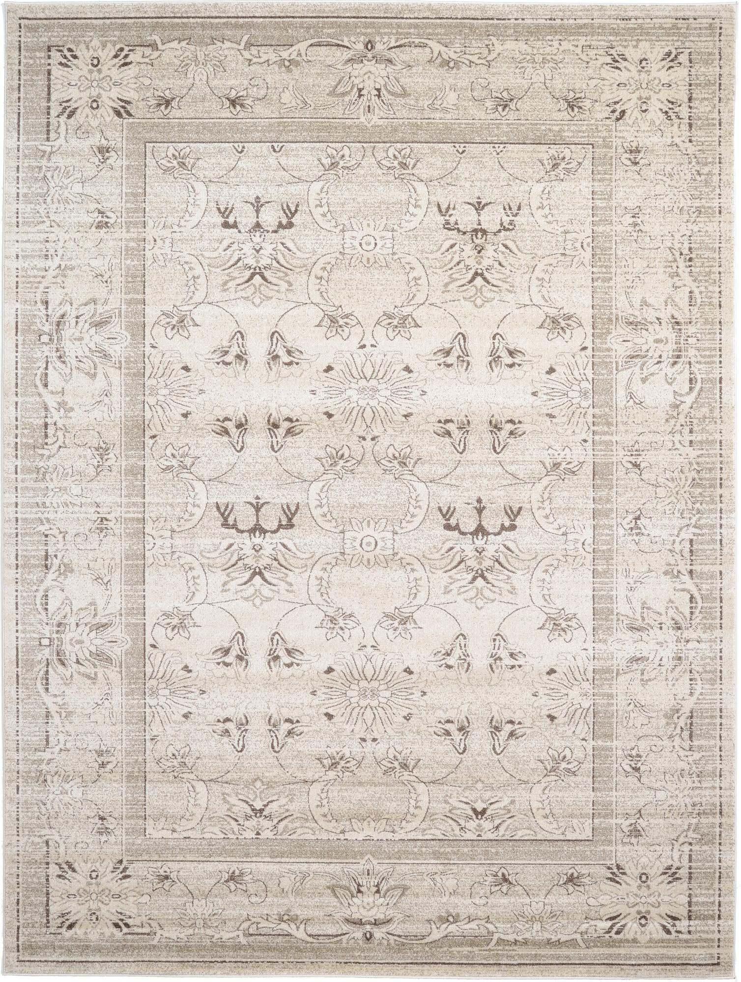 Unique Loom Indoor Rugs - La Jolla Floral Rectangular 9x12 Rug Ivory & Brown