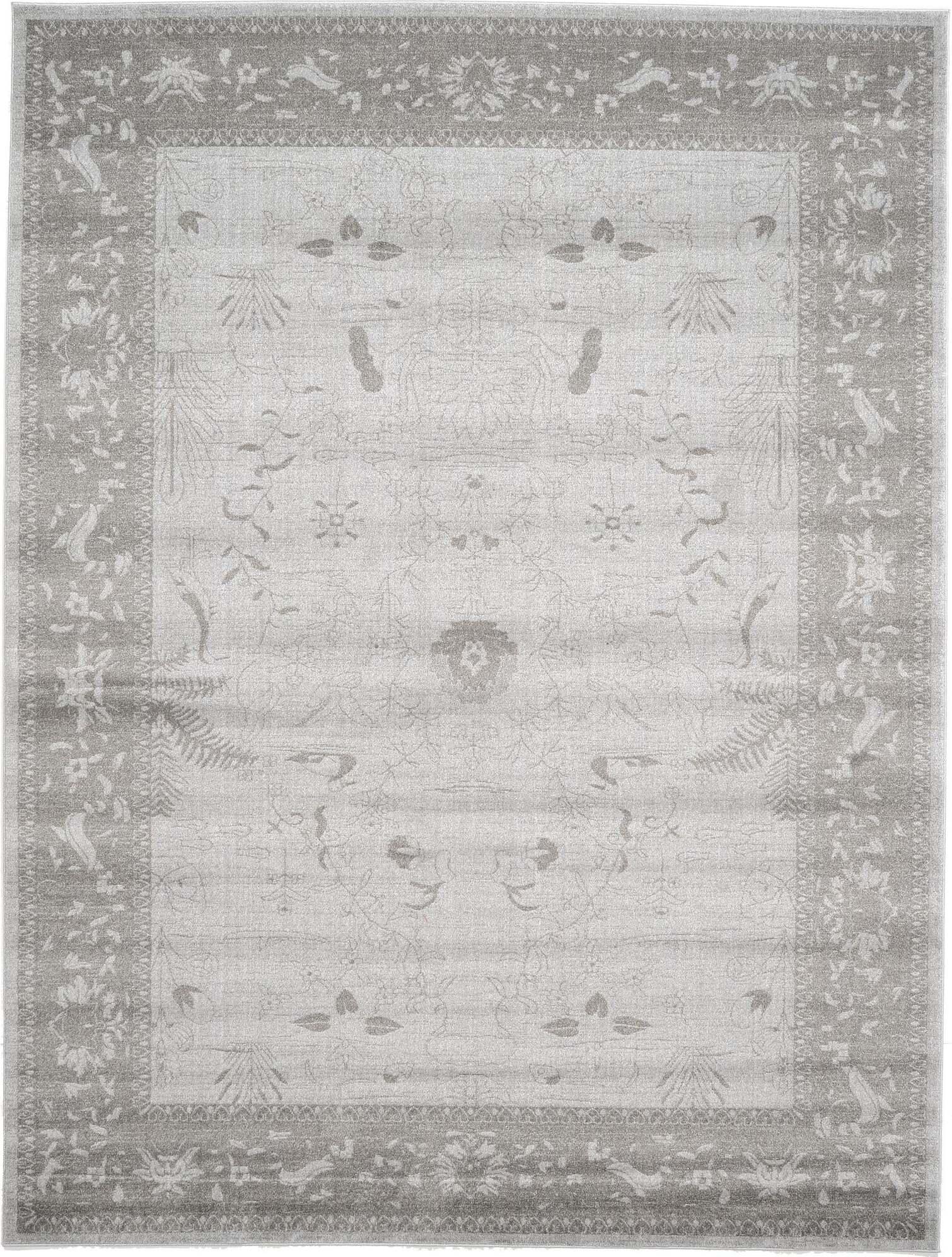 Unique Loom Indoor Rugs - La Jolla Floral Rectangular 9x12 Rug Light Gray & Dark Gray