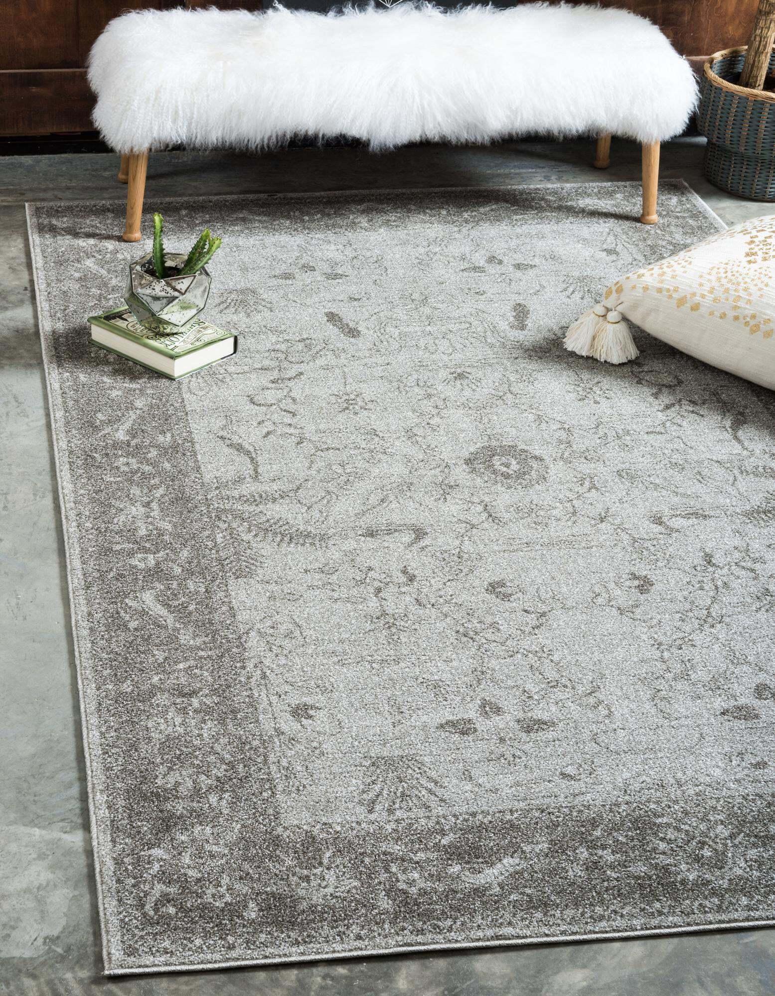 Unique Loom Indoor Rugs - La Jolla Floral Rectangular 9x12 Rug Light Gray & Dark Gray