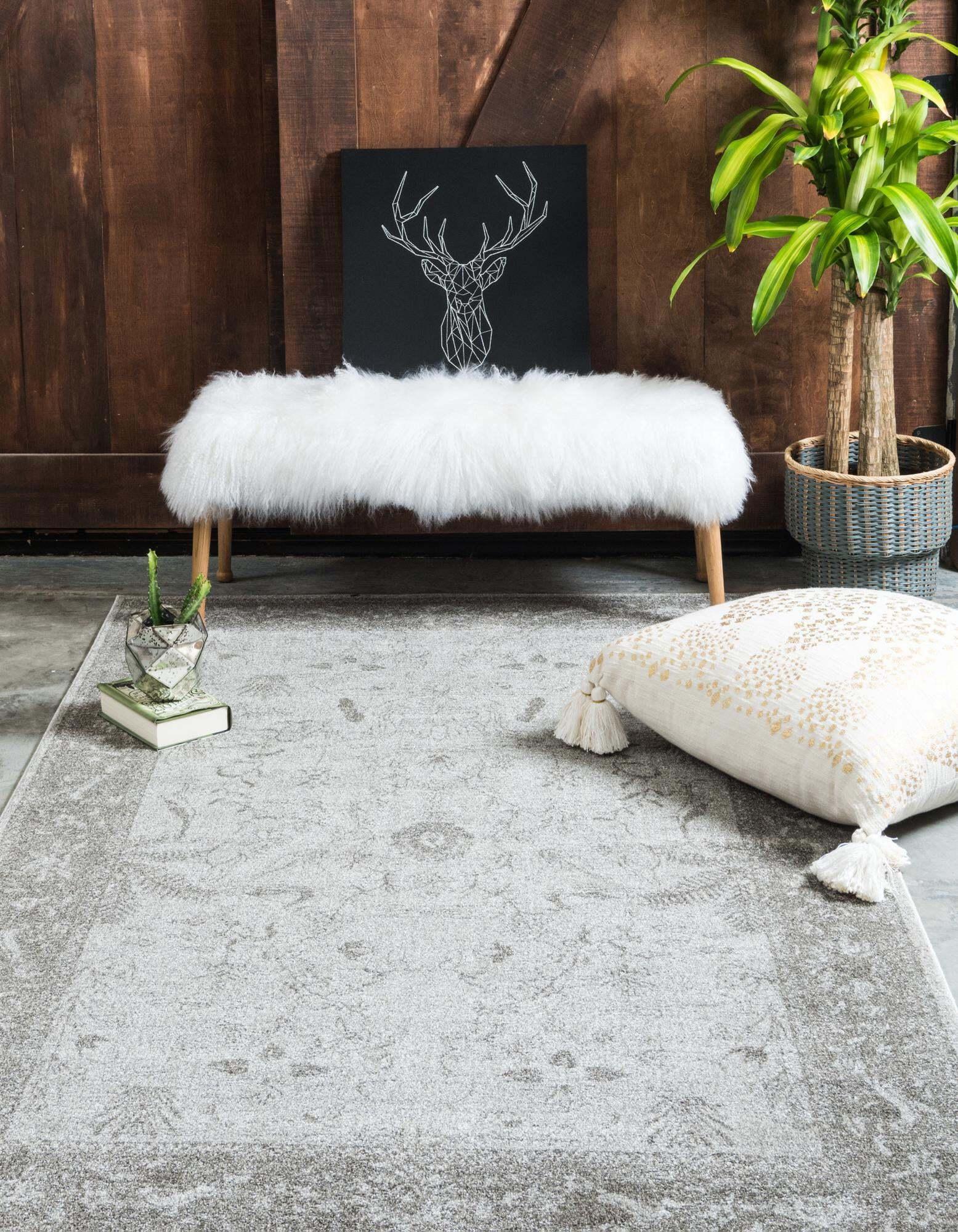 Unique Loom Indoor Rugs - La Jolla Floral Rectangular 9x12 Rug Light Gray & Dark Gray