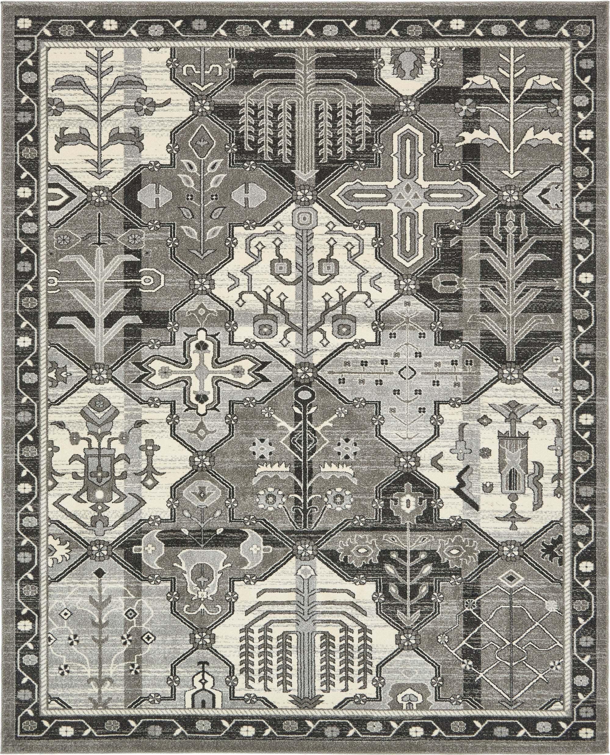 Unique Loom Indoor Rugs - La Jolla Geometric Rectangular 8x10 Rug Ivory & Gray