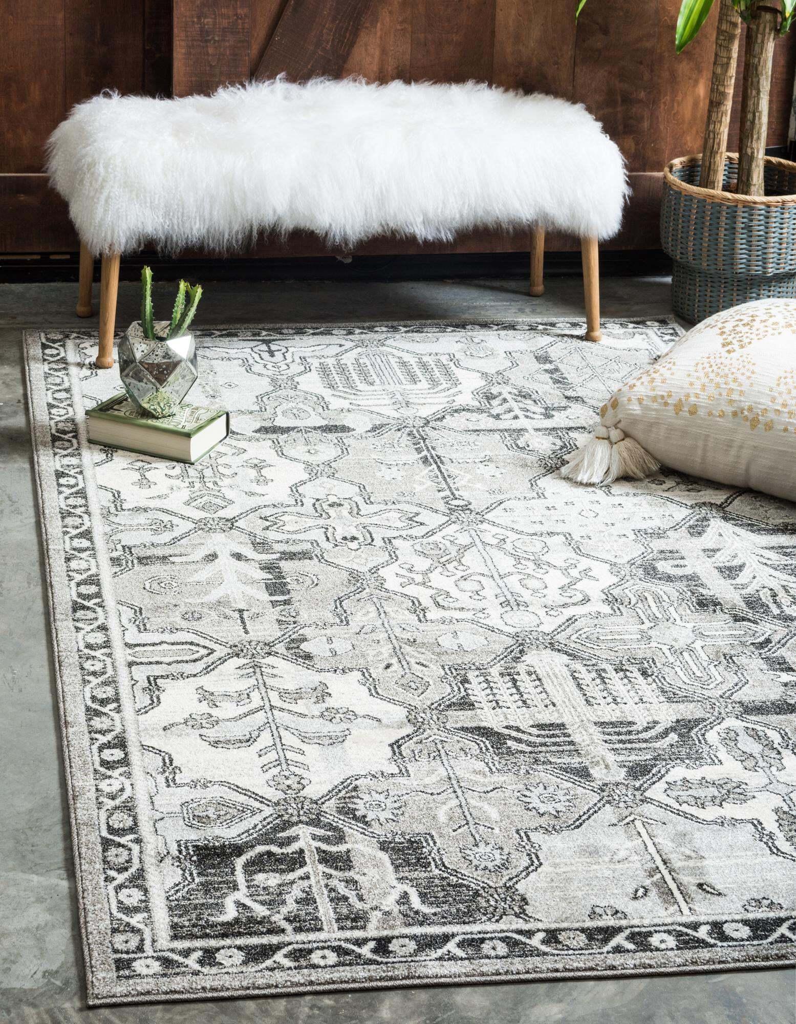 Unique Loom Indoor Rugs - La Jolla Geometric Rectangular 8x10 Rug Ivory & Gray