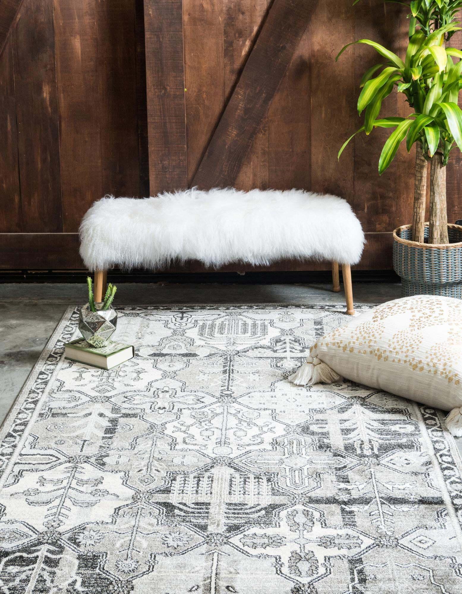 Unique Loom Indoor Rugs - La Jolla Geometric Rectangular 8x10 Rug Ivory & Gray