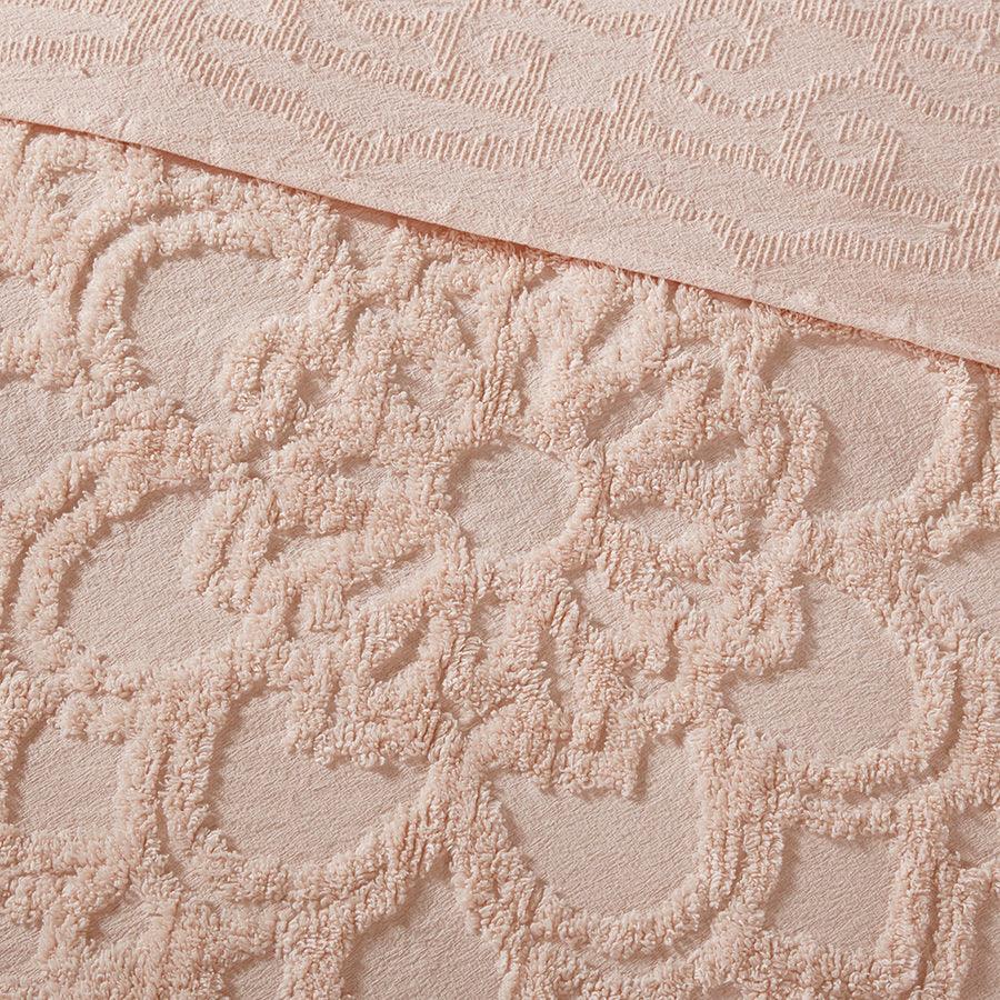 Olliix.com Comforters & Blankets - Laetitia Full/Queen Tufted Cotton Chenille Medallion Fringe Coverlet Mini Set Blush