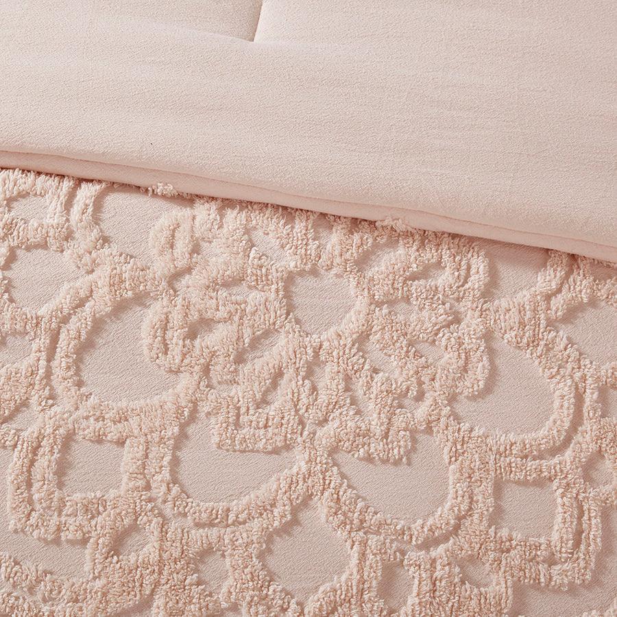 Olliix.com Comforters & Blankets - Laetitia Full/Queen Tufted Global Inspired Cotton Chenille Medallion Comforter Set Blush