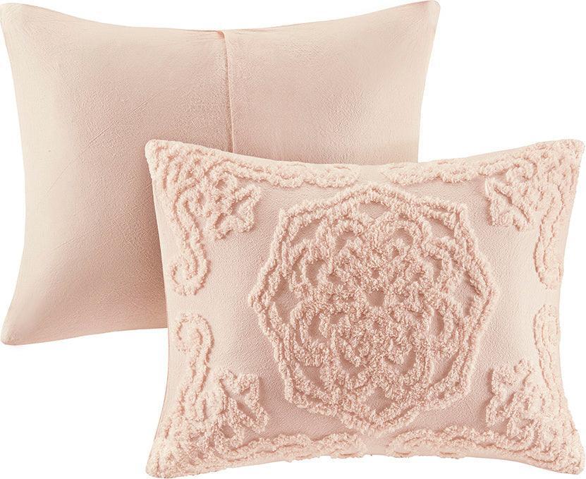 Olliix.com Comforters & Blankets - Laetitia Full/Queen Tufted Global Inspired Cotton Chenille Medallion Comforter Set Blush