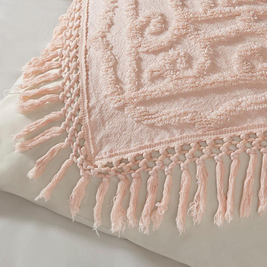 Olliix.com Comforters & Blankets - Laetitia King/California King Tufted Cotton Chenille Medallion Fringe Coverlet Mini Set Blush