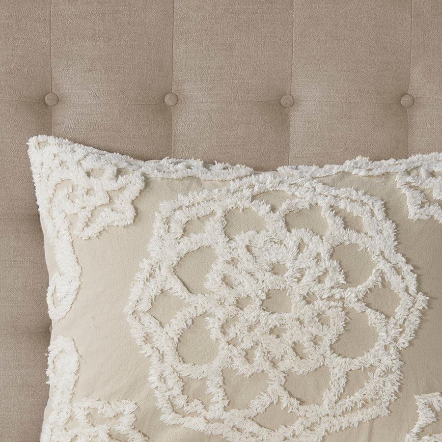 Olliix.com Comforters & Blankets - Laetitia King/California King Tufted Cotton Chenille Medallion Fringe Coverlet Mini Set Taupe