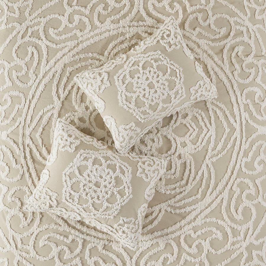 Olliix.com Comforters & Blankets - Laetitia King/California King Tufted Cotton Chenille Medallion Fringe Coverlet Mini Set Taupe
