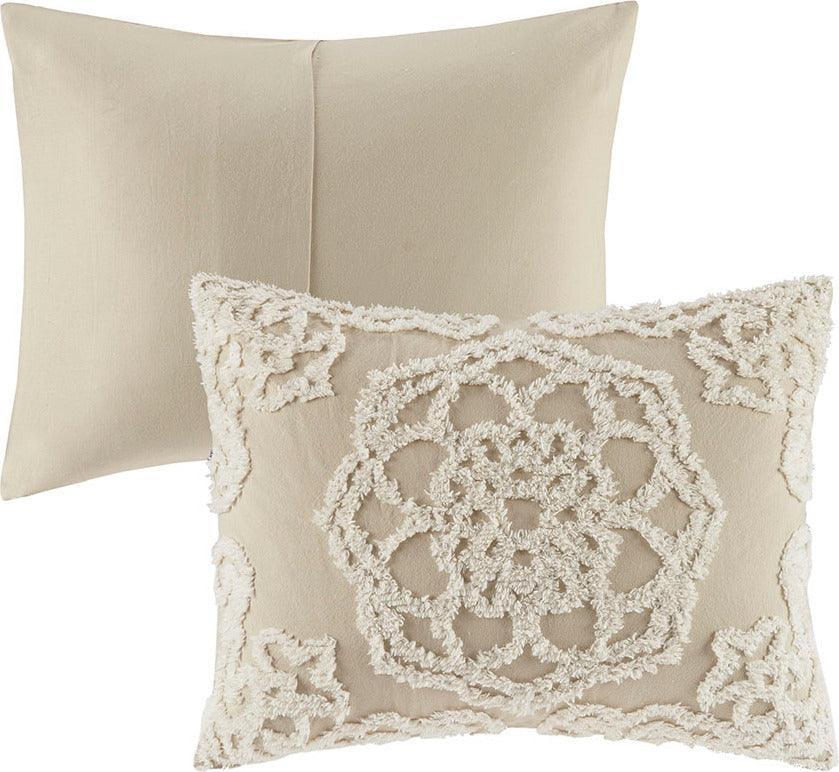 Olliix.com Comforters & Blankets - Laetitia King/California King Tufted Cotton Chenille Medallion Fringe Coverlet Mini Set Taupe