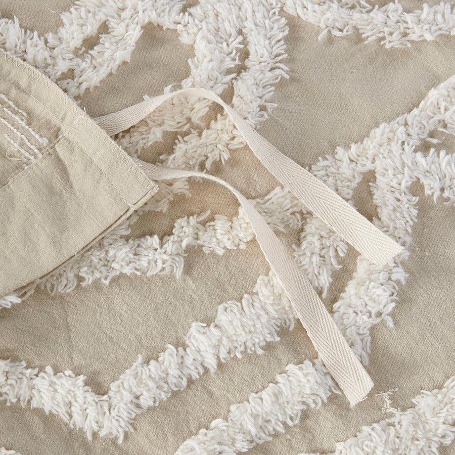 Olliix.com Duvet & Duvet Sets - Laetitia Shabby Chic Tufted Cotton Chenille Medallion Duvet Cover Set Full/Queen Taupe