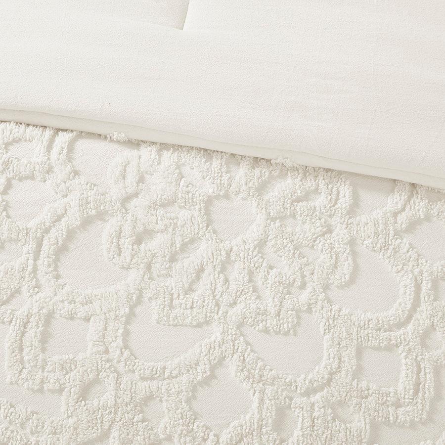 Olliix.com Comforters & Blankets - Laetitia Tufted Cotton 26 " W Chenille Medallion Comforter Set Ivory Full/Queen