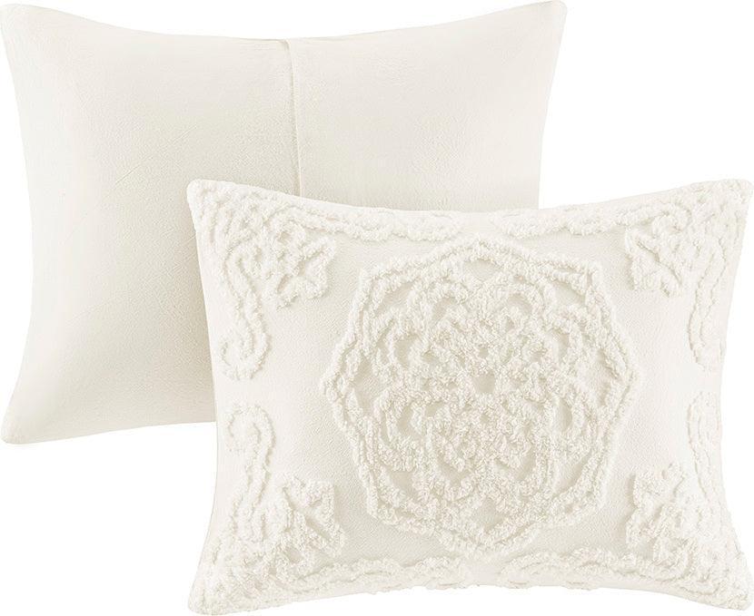 Olliix.com Comforters & Blankets - Laetitia Tufted Cotton 26 " W Chenille Medallion Comforter Set Ivory Full/Queen