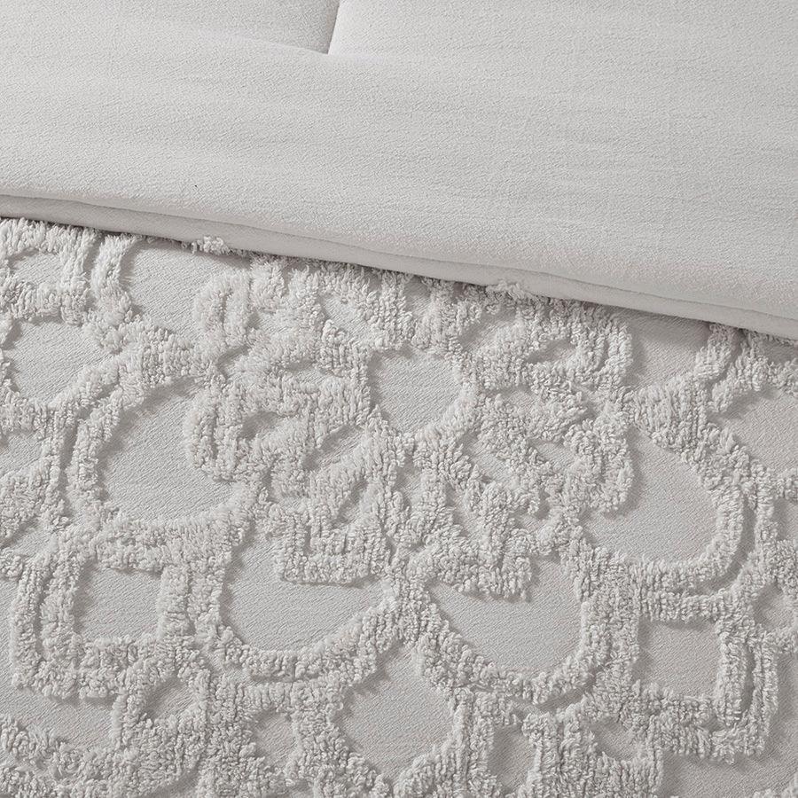 Olliix.com Comforters & Blankets - Laetitia Tufted Cotton Chenille Medallion Comforter Set Gray Full/Queen