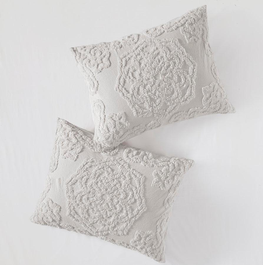 Olliix.com Comforters & Blankets - Laetitia Tufted Cotton Chenille Medallion Comforter Set Gray Full/Queen