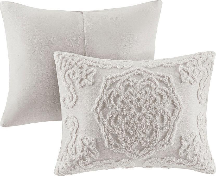 Olliix.com Comforters & Blankets - Laetitia Tufted Cotton Chenille Medallion Comforter Set Gray Full/Queen