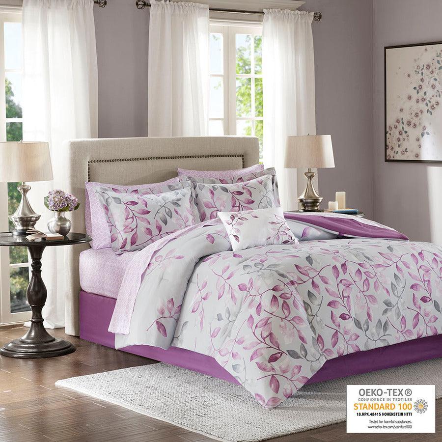 Olliix.com Comforters & Blankets - Lafael Complete 26" W Comforter and Cotton Sheet Set Purple Queen