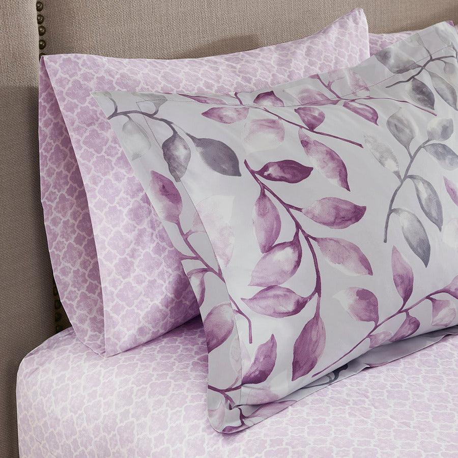 Olliix.com Comforters & Blankets - Lafael Complete 26" W Comforter and Cotton Sheet Set Purple Queen