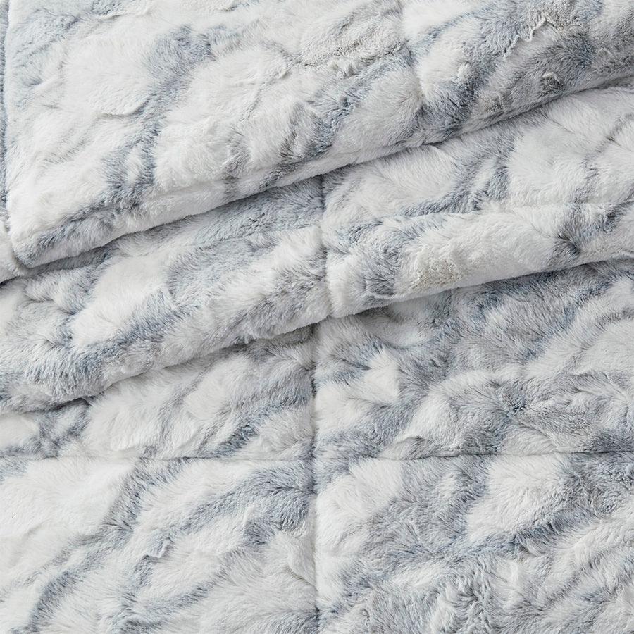 Olliix.com Comforters & Blankets - Lana Casual Marble Faux Fur Comforter Set Gray | Blue Queen