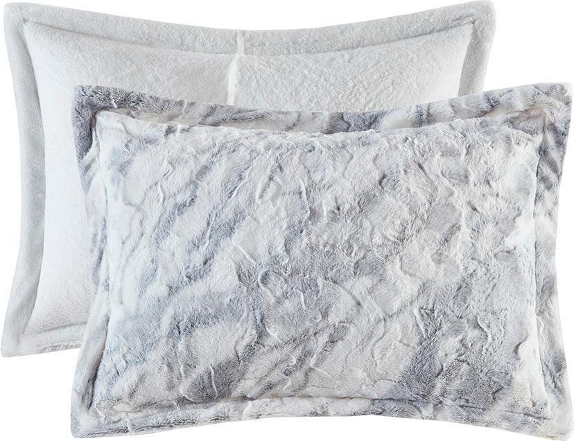 Olliix.com Comforters & Blankets - Lana Casual Marble Faux Fur Comforter Set Gray | Blue Queen