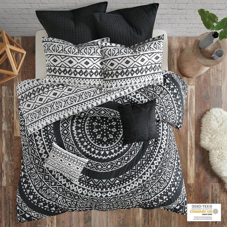 Olliix.com Comforters & Blankets - Larisa 7 Piece Cotton Reversible Comforter Set Black King/Cal King