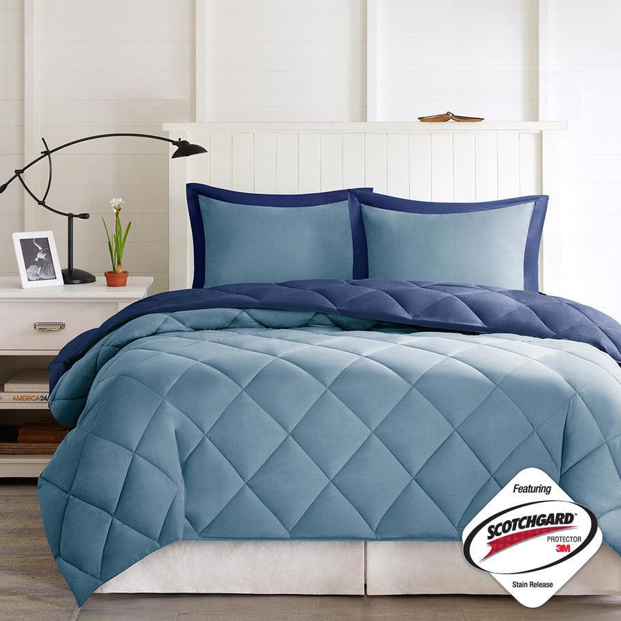Olliix.com Comforters & Blankets - Larkspur 3M Scotchgard Reversible 20 " D Down Alt Comforter Set Navy & Light Blue Full/Queen