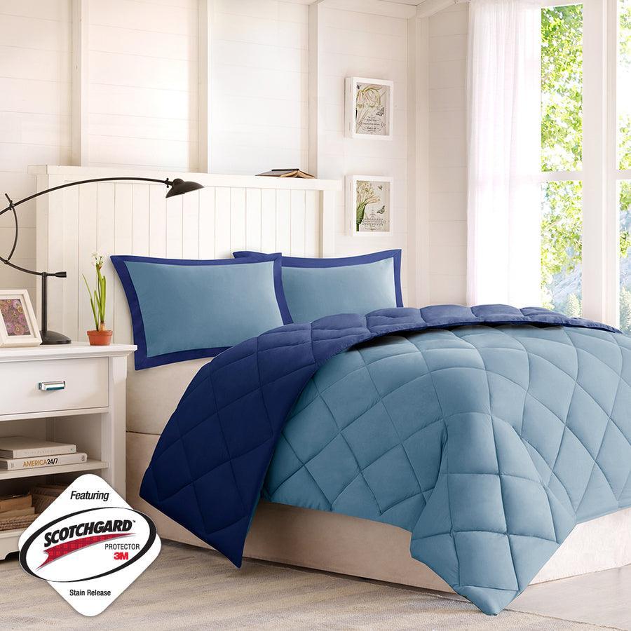 Olliix.com Comforters & Blankets - Larkspur 3M Scotchgard Reversible 20 " D Down Alt Comforter Set Navy & Light Blue Full/Queen