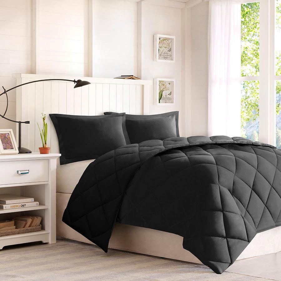 Olliix.com Comforters & Blankets - Larkspur 3M Scotchgard Reversible Down Alt Comforter Set Black & Black Full/Queen