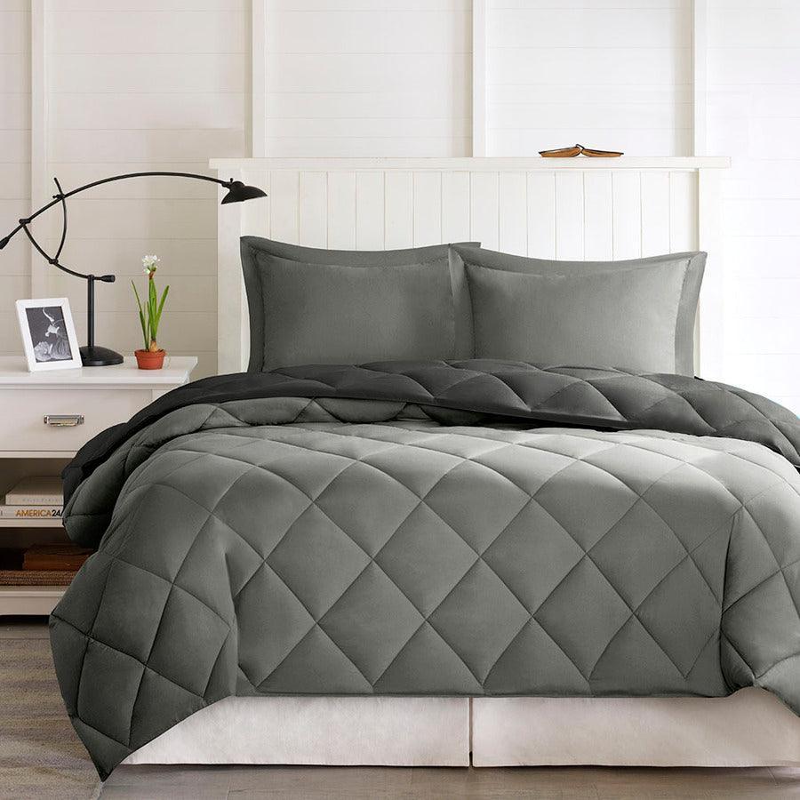 Olliix.com Comforters & Blankets - Larkspur 3M Scotchgard Reversible Down Alt Comforter Set Black & Gray Twin/Twin XL