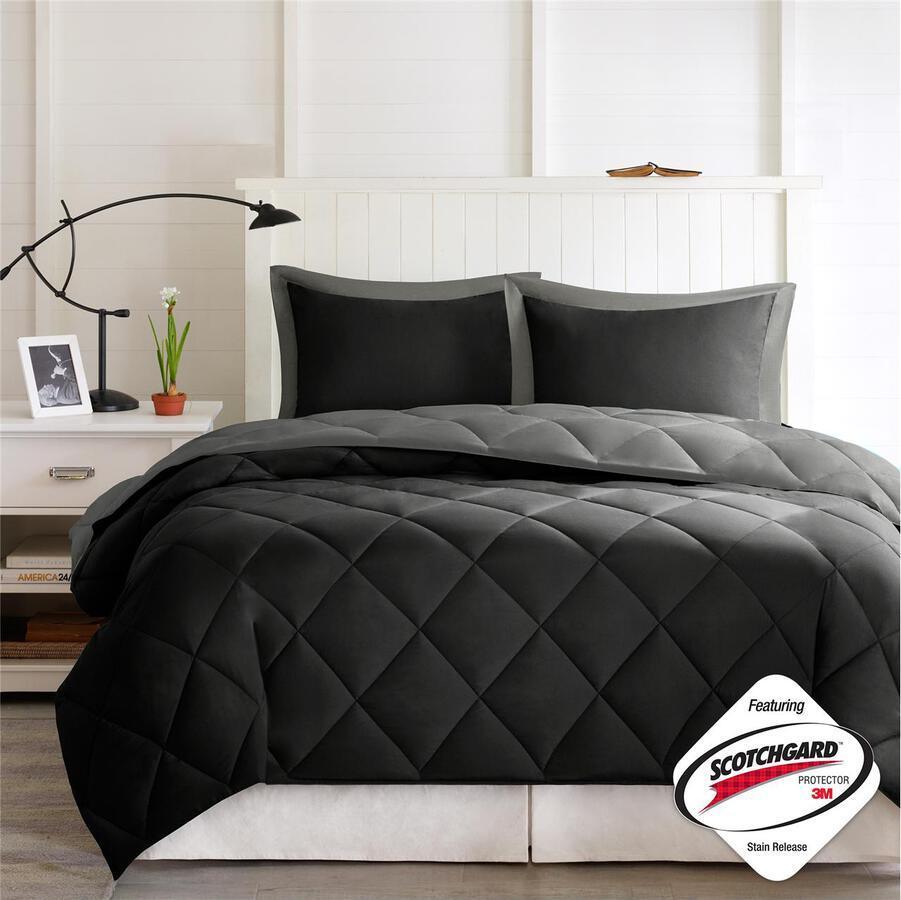 Olliix.com Comforters & Blankets - Larkspur 3M Scotchgard Reversible Down Alt Comforter Set Black & Gray Twin/Twin XL