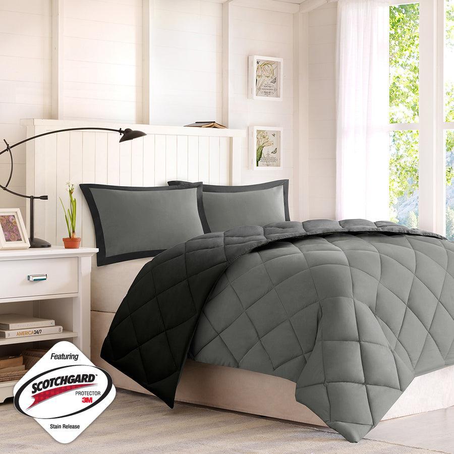 Olliix.com Comforters & Blankets - Larkspur 3M Scotchgard Reversible Down Alt Comforter Set Black & Gray Twin/Twin XL